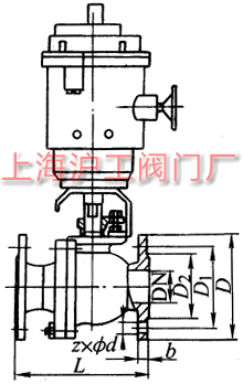 Q941F 型 PN16~PN63 法蘭連接浮動(dòng)軟密封電動(dòng)球閥外形及結構尺寸示意圖