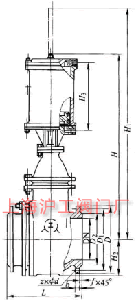 PZ641H 型 PN16~PN63 氣動(dòng)鋼制排渣閘閥主要外形及結構尺寸示意圖